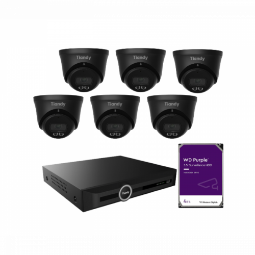 Tiandy KIT 10CH NVR 6*8MP 4TB KIT-Black