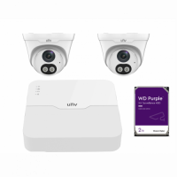 UNV KIT 2x 4MP ColorHunter Fixed Dual-light Turret Network Camera + 4CH NVR + 2TB sm