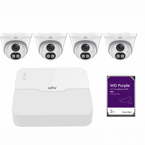 UNV KIT 4x 4MP ColorHunter Fixed Dual-light Turret Network Camera + 4CH NVR + 2TB