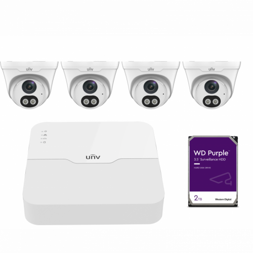 UNV KIT 4x 4MP ColorHunter Fixed Dual-light Turret Network Camera + 8CH NVR + 2TB