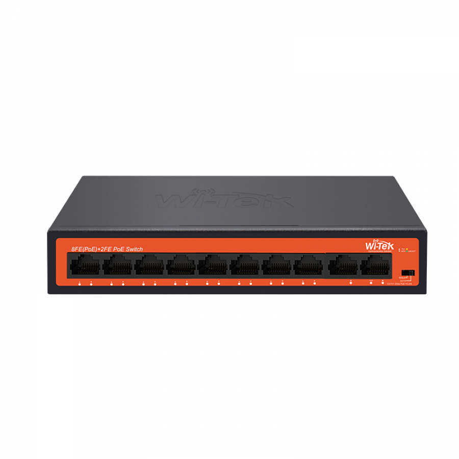 Wi-Tek 8FE+2FE Uplink Ports 250M Long Range PoE Switch with 8Port PoE